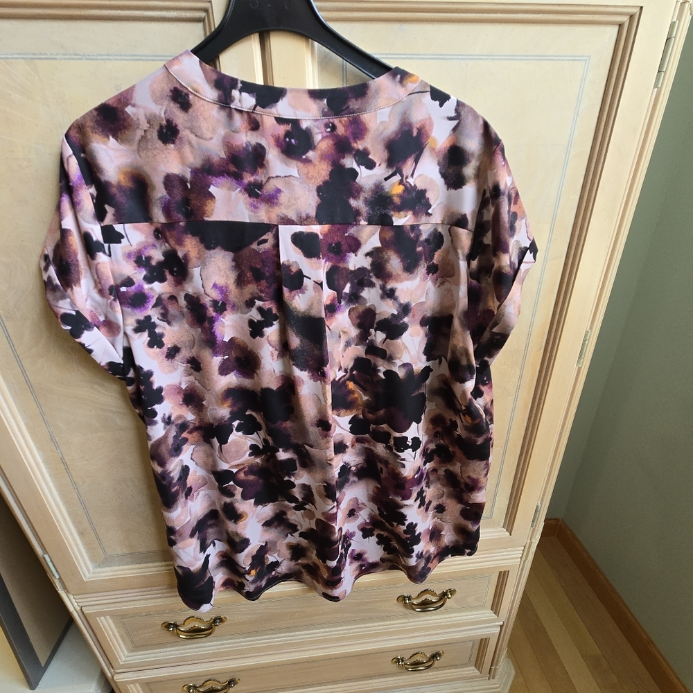 Simply Vera Wang XXL Short Sleeve Watercolor Print Blouse